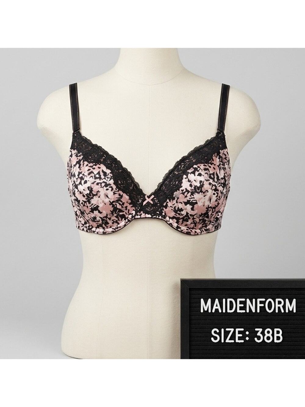 Maidenform Comfort Devotion Demi Bra 38B Pink Flowers Underwire Smooth 09404
